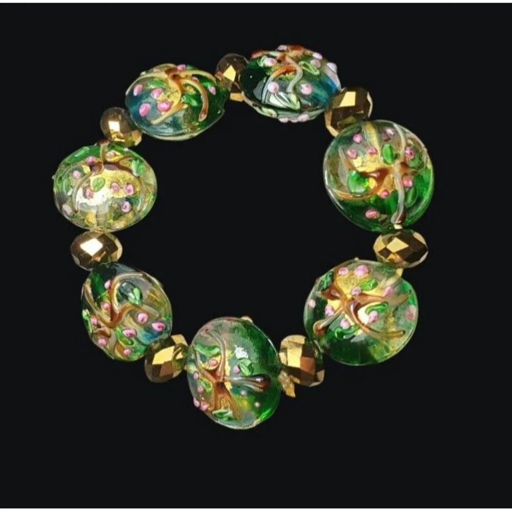 Vintage Studio Art Glass Crystal Beaded Stretch Bracelet